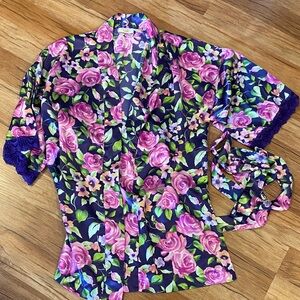 Victoria's Secret vintage gold label Floral Satin robe in Pink and Purple medium